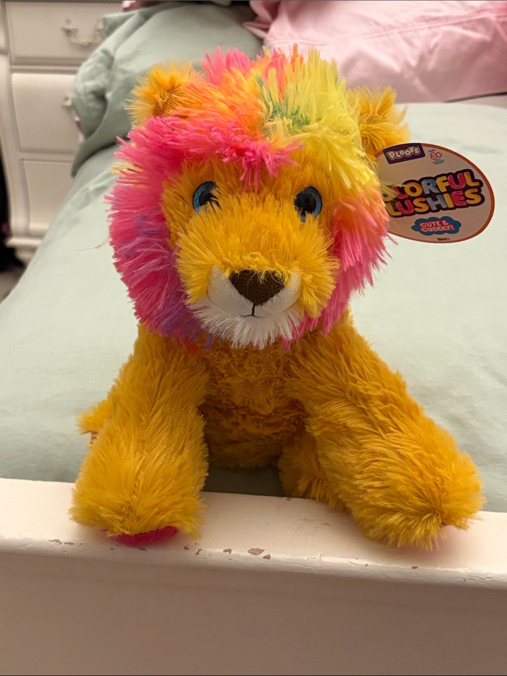 Ras Multicolor Mane Lion Plush - Yellow Body with Pink & Rainbow Mane